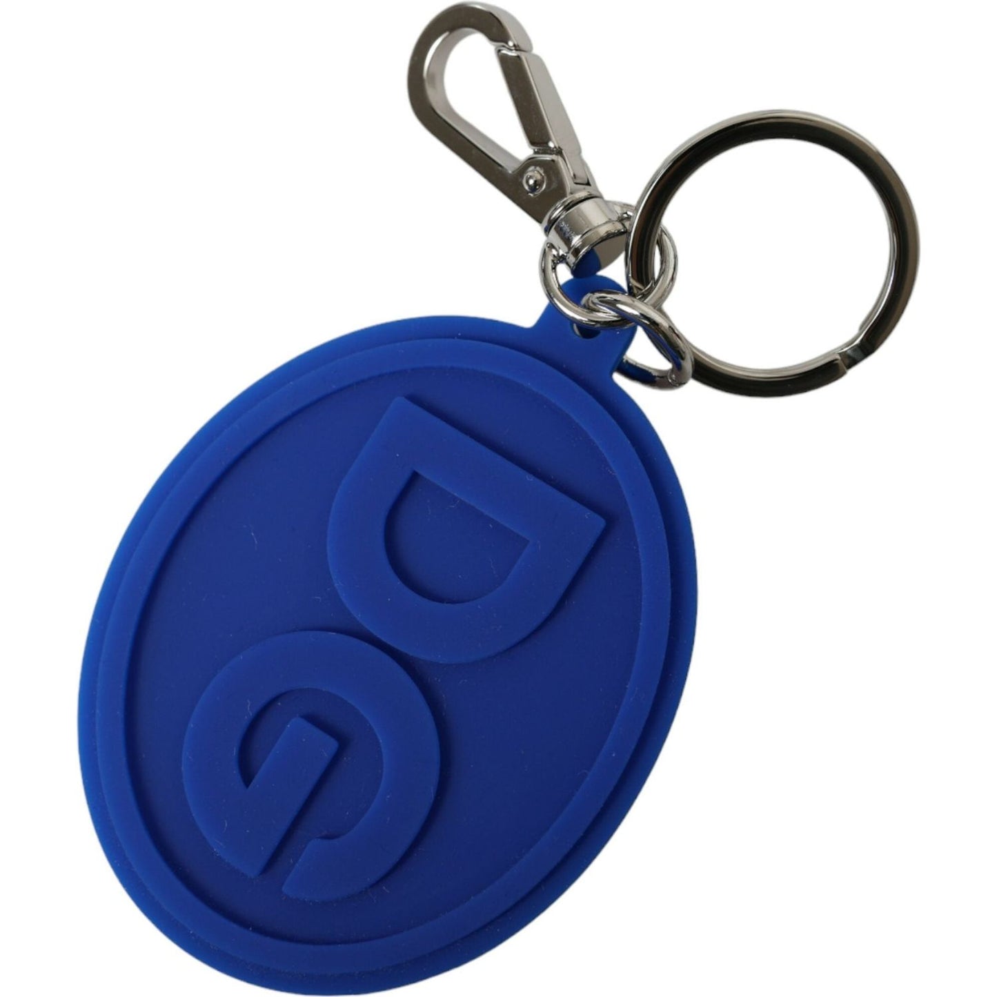 Dolce & Gabbana Blue Rubber DG Logo Silver Brass Metal Keyring Keychain SMY101362