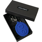 Dolce & Gabbana Blue Rubber DG Logo Silver Brass Metal Keyring Keychain SMY101362