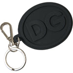 Dolce & Gabbana Black Rubber DG Logo Silver Brass Metal Keyring Keychain SMY101363