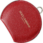 Dolce & Gabbana Red Calfskin Leather Round Logo Hand Mirror Holder SMY101228