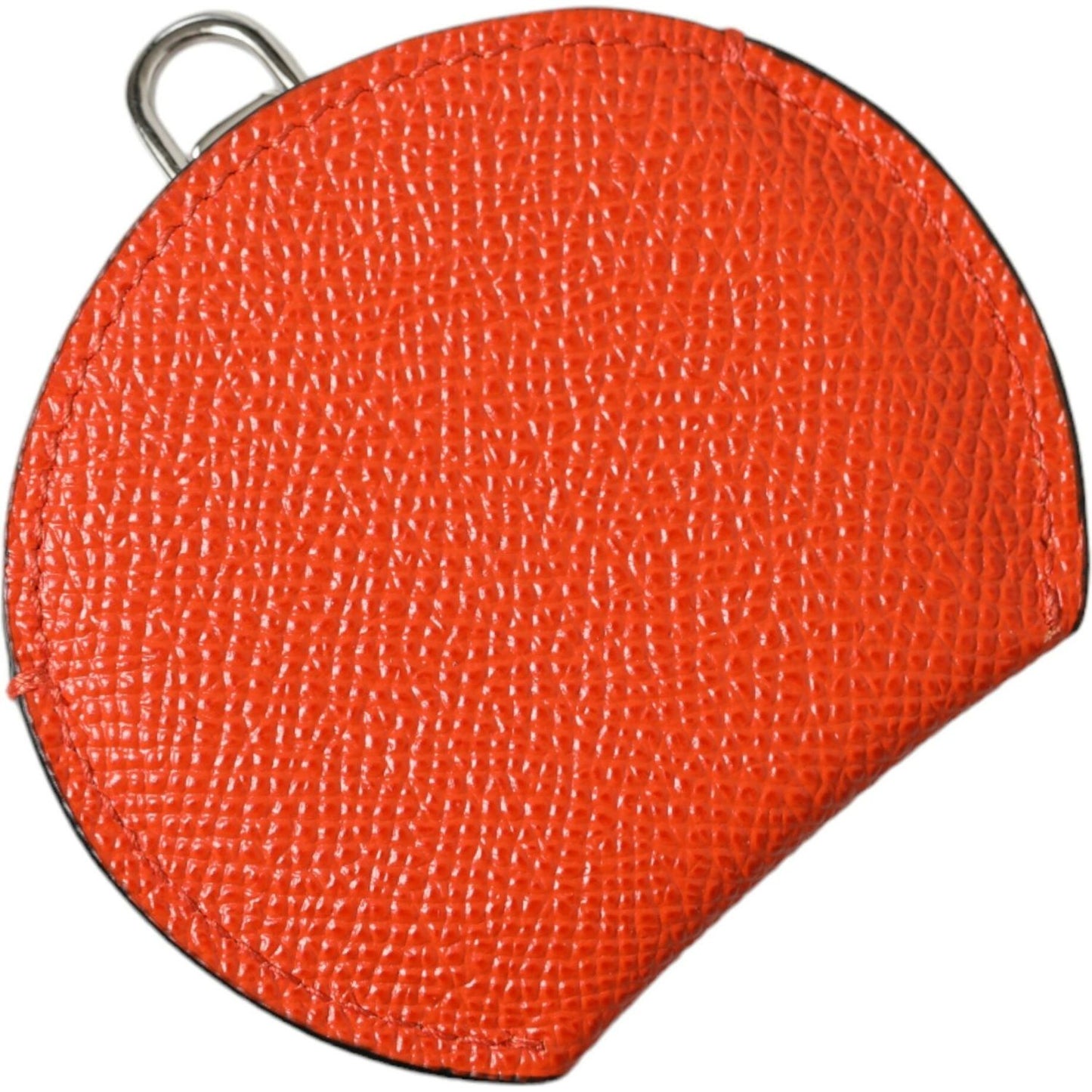 Dolce & Gabbana Orange Calfskin Leather Round Logo Hand Mirror Holder SMY101348