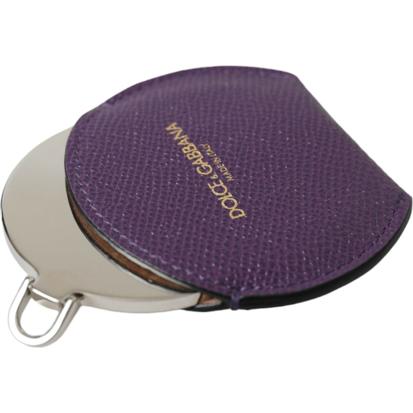 Dolce & Gabbana Purple Calfskin Leather Round Logo Hand Mirror Holder SMY101352