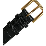 Dolce & Gabbana Black Textured Leather Gold Tone Metal Buckle Armband SMY101279