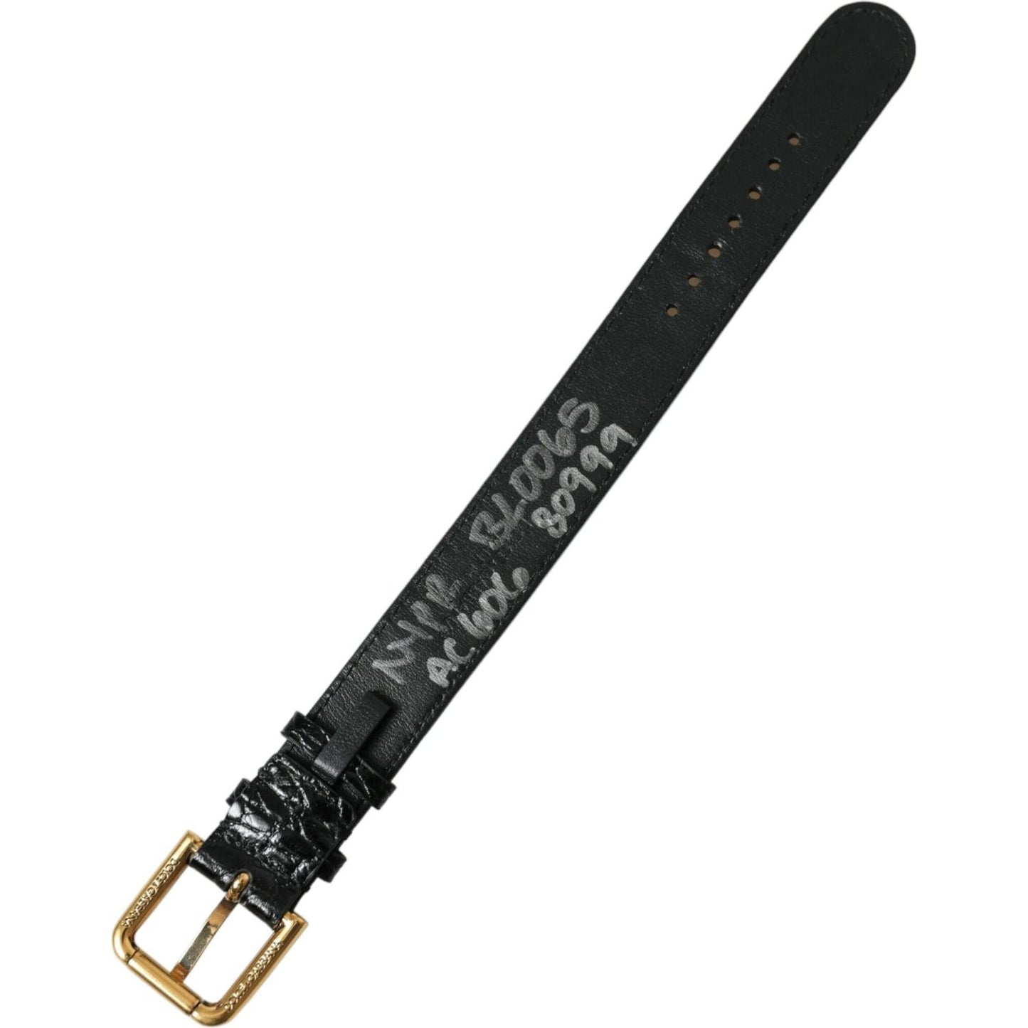 Dolce & Gabbana Black Textured Leather Gold Tone Metal Buckle Armband SMY101279
