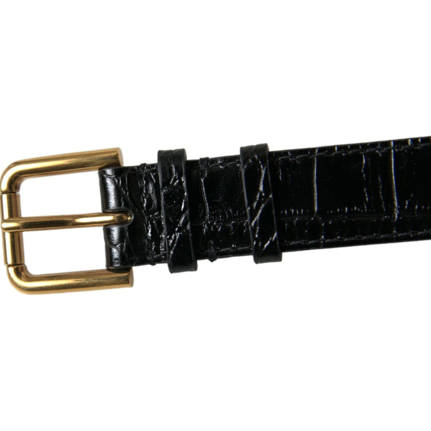 Dolce & Gabbana Black Textured Leather Gold Tone Metal Buckle Armband SMY101279