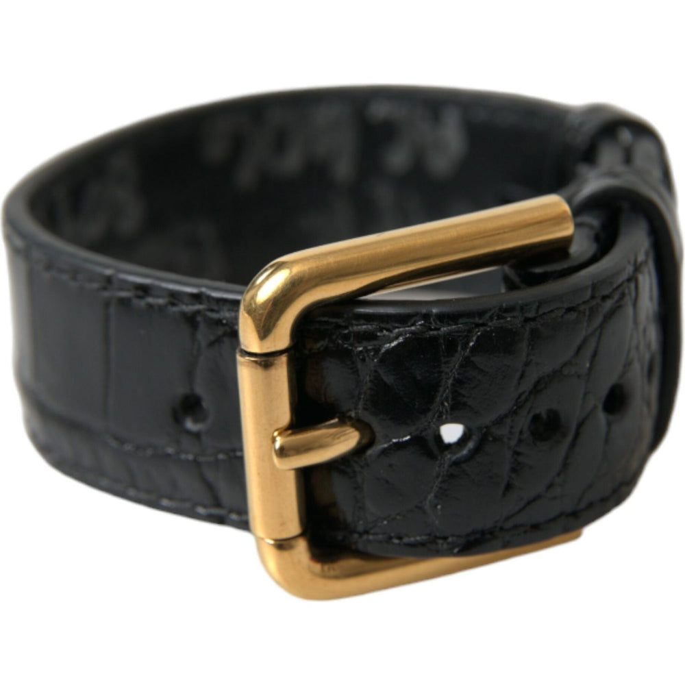 Dolce & Gabbana Black Textured Leather Gold Tone Metal Buckle Armband SMY101279
