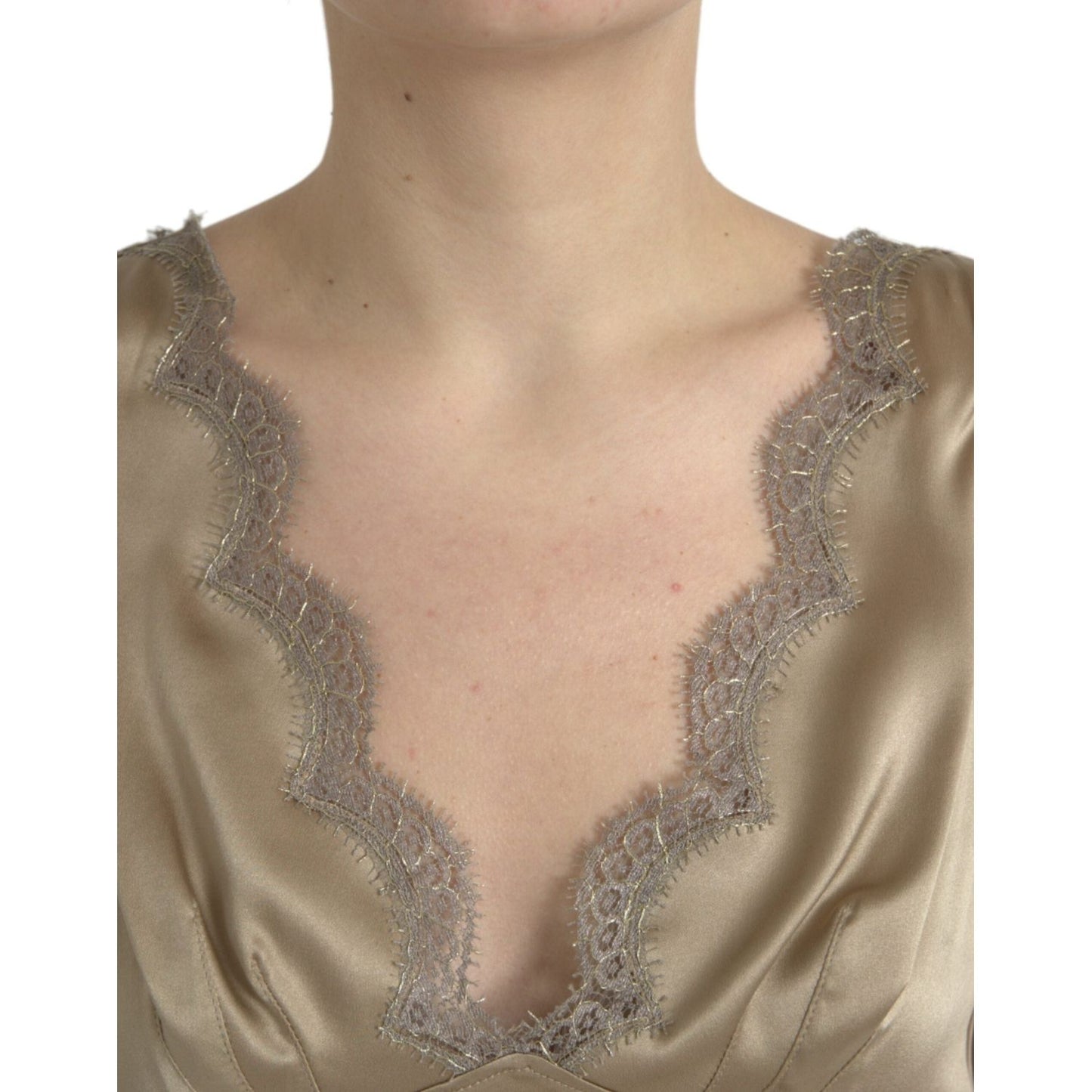 Dolce & Gabbana Brown Lace Trim V-neck Sleeveless Tank Top TSH84790-40