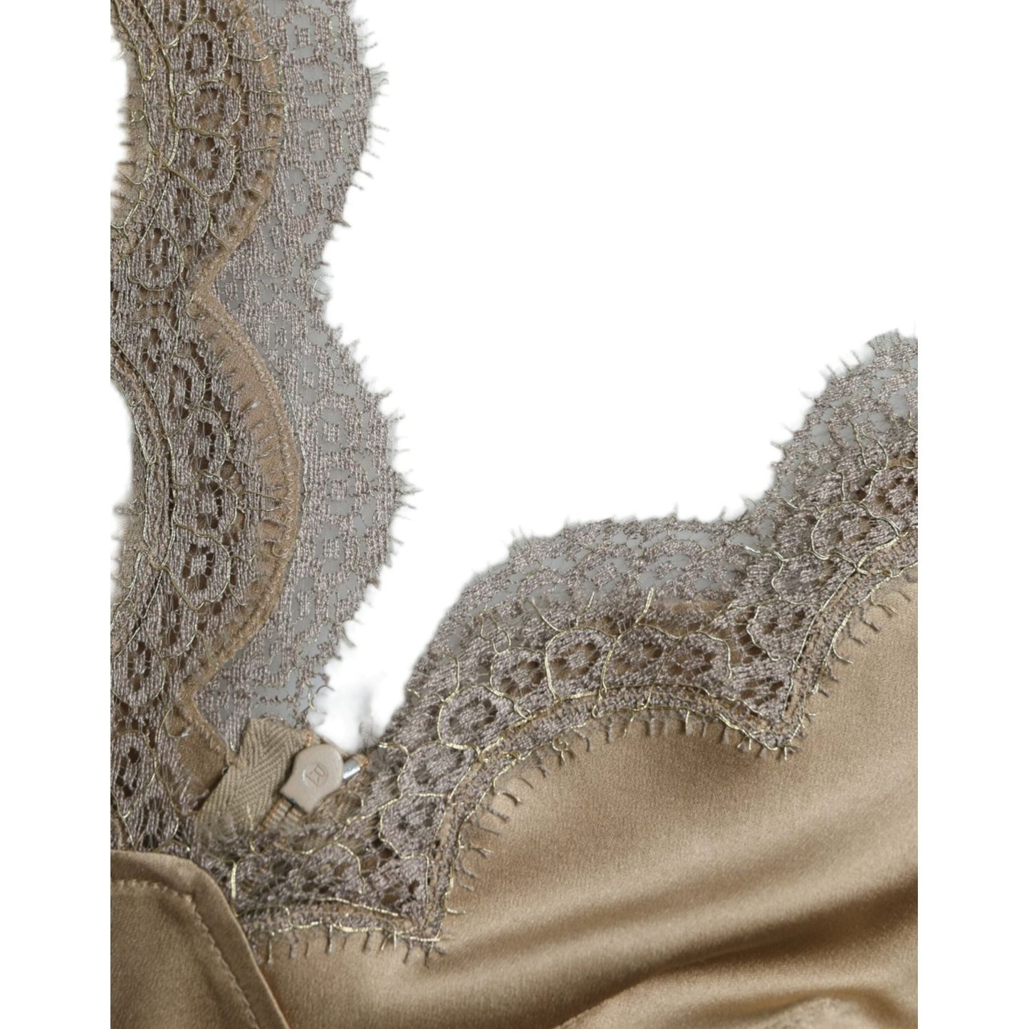 Dolce & Gabbana Brown Lace Trim V-neck Sleeveless Tank Top TSH84790-40