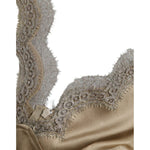 Dolce & Gabbana Brown Lace Trim V-neck Sleeveless Tank Top TSH84790-40