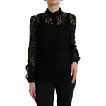 Dolce & Gabbana Black Floral Lace Long Sleeves Blouse Top TSH84780-42