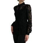 Dolce & Gabbana Black Floral Lace Long Sleeves Blouse Top TSH84780-42