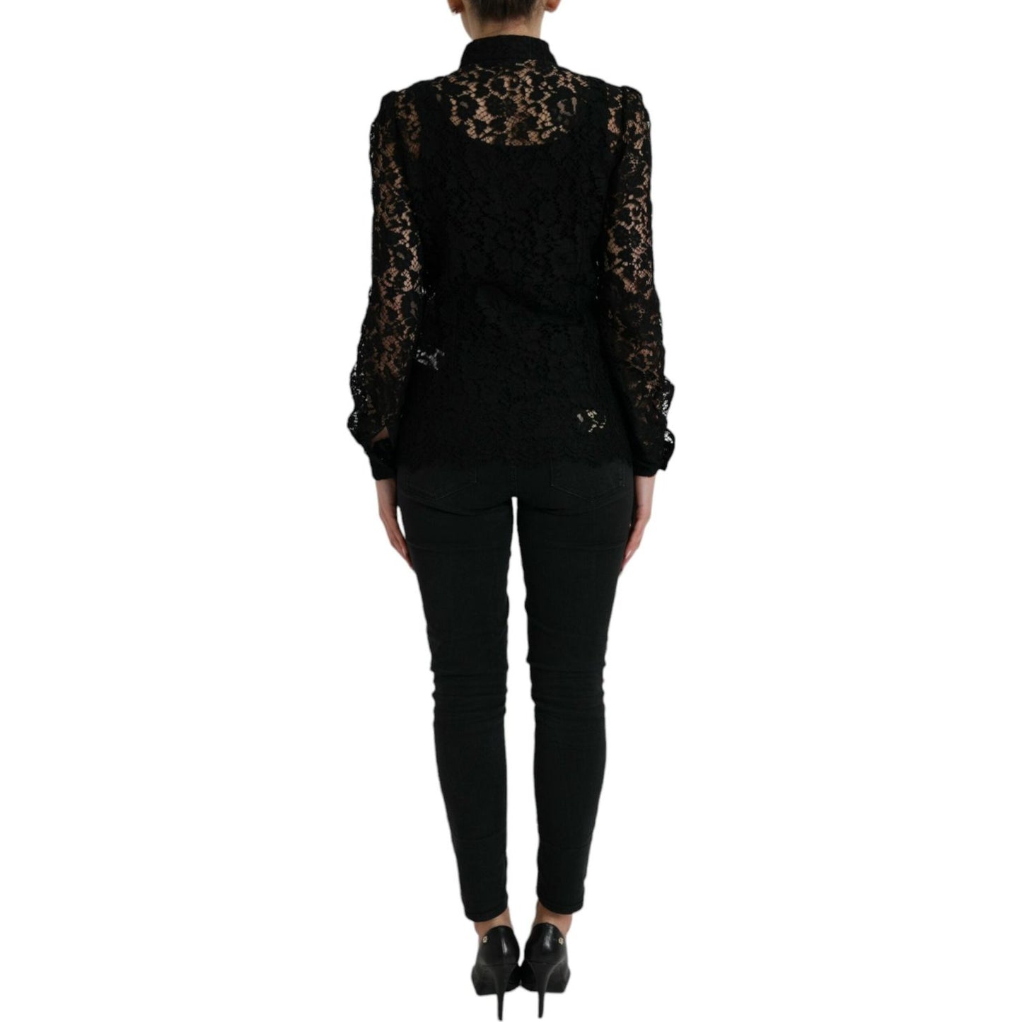 Dolce & Gabbana Black Floral Lace Long Sleeves Blouse Top TSH84780-42