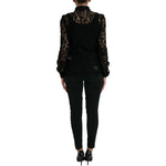 Dolce & Gabbana Black Floral Lace Long Sleeves Blouse Top TSH84780-42