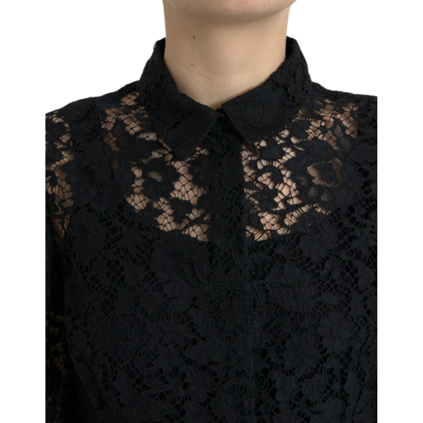 Dolce & Gabbana Black Floral Lace Long Sleeves Blouse Top TSH84780-42
