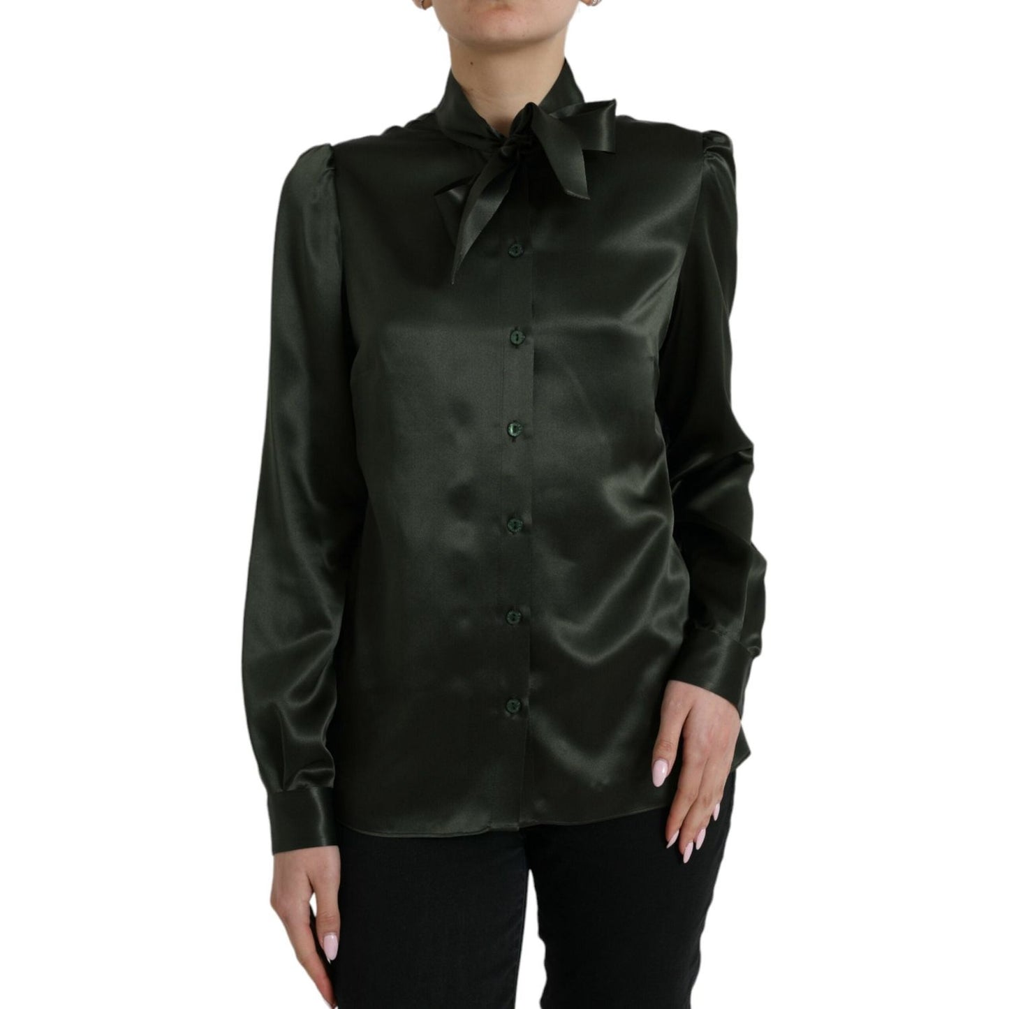 Dolce & Gabbana Gray Long Sleeves Ascot Collar Blouse Top TSH84791-44