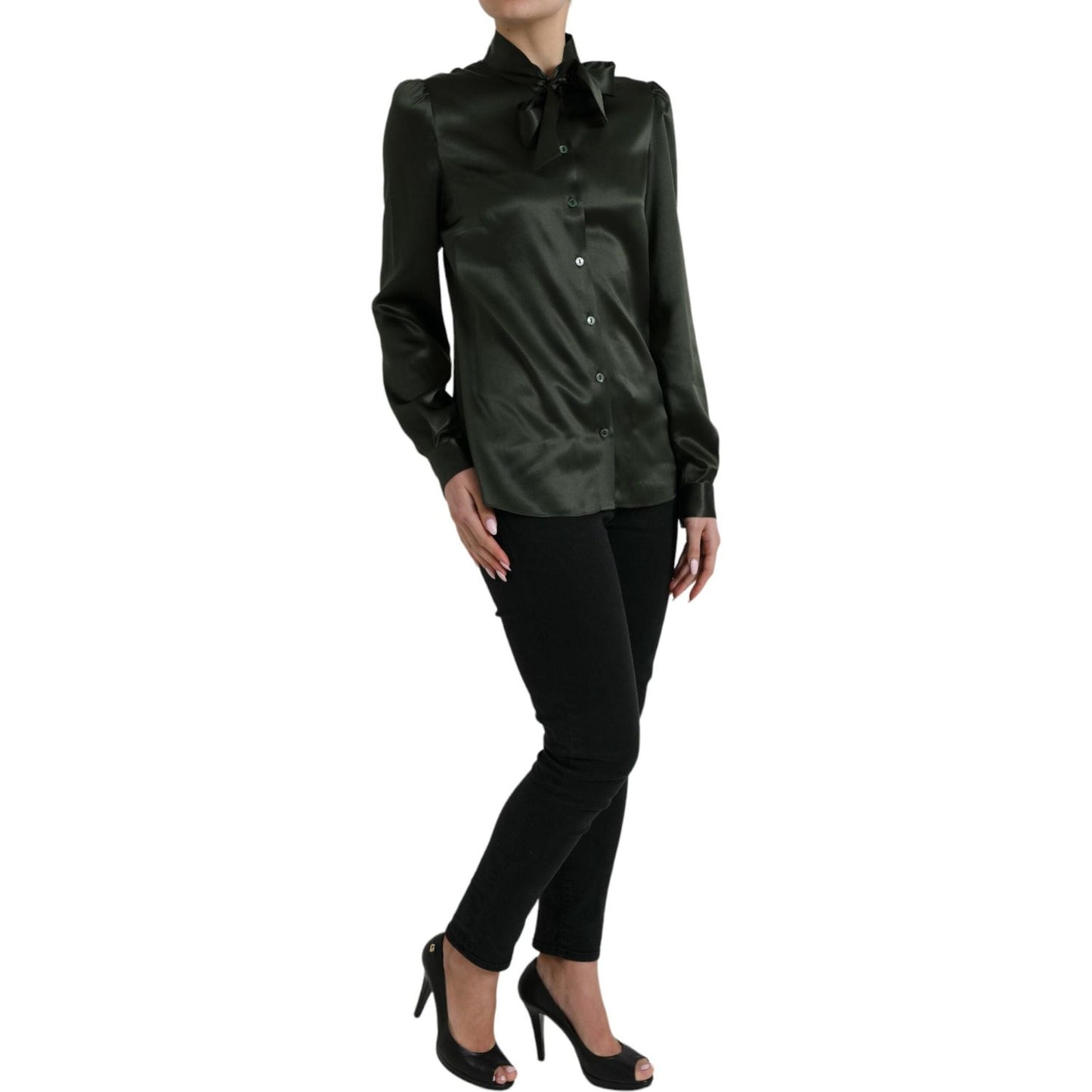 Dolce & Gabbana Gray Long Sleeves Ascot Collar Blouse Top TSH84791-44