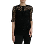 Dolce & Gabbana Black Floral Lace Short Sleeves Blouse Top TSH84797-38
