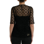 Dolce & Gabbana Black Floral Lace Short Sleeves Blouse Top TSH84797-38