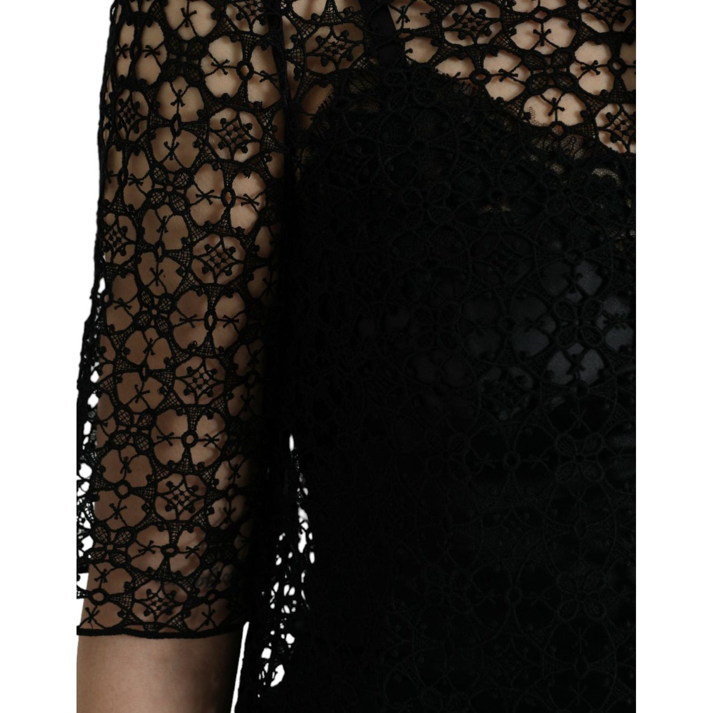 Dolce & Gabbana Black Floral Lace Short Sleeves Blouse Top TSH84797-38