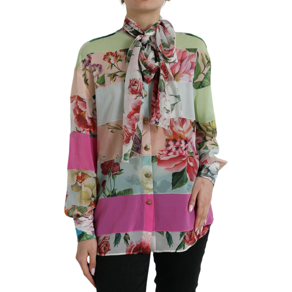 Dolce & Gabbana Multicolor Floral Patchwork Ascot Collar Top TSH84798-40