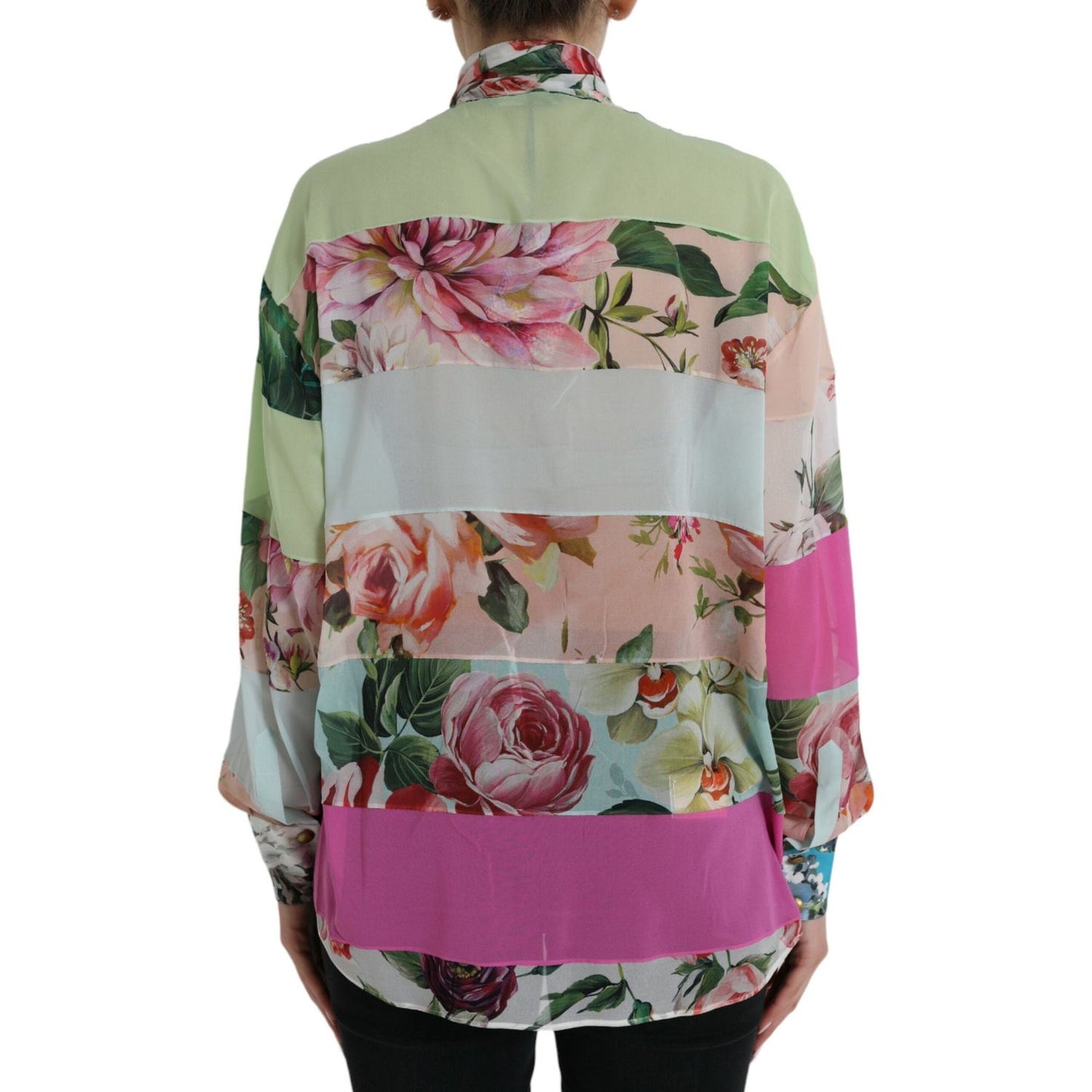 Dolce & Gabbana Multicolor Floral Patchwork Ascot Collar Top TSH84798-40