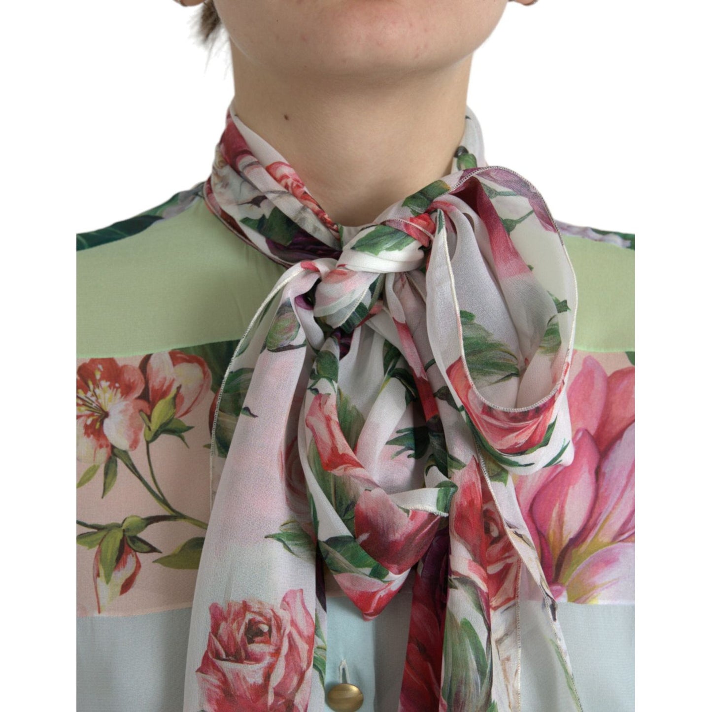 Dolce & Gabbana Multicolor Floral Patchwork Ascot Collar Top TSH84798-40