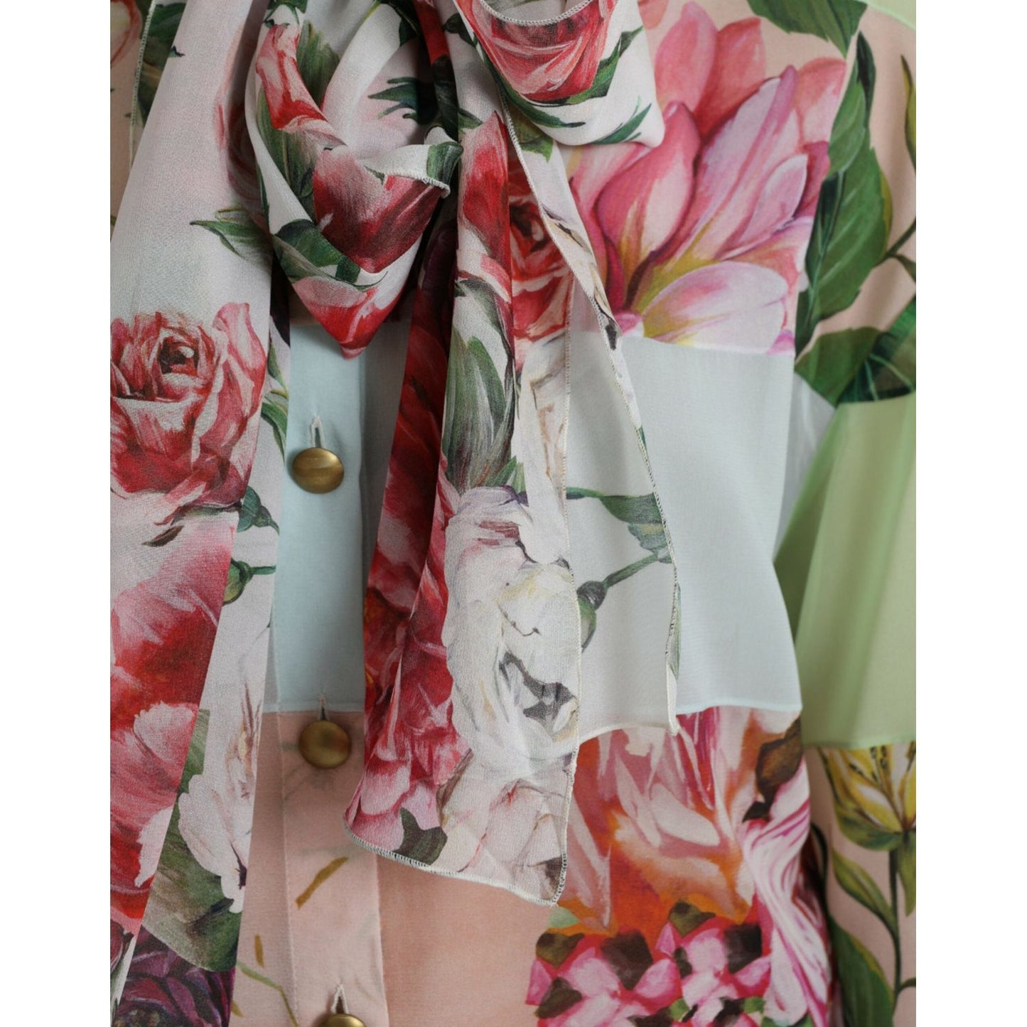Dolce & Gabbana Multicolor Floral Patchwork Ascot Collar Top TSH84798-40