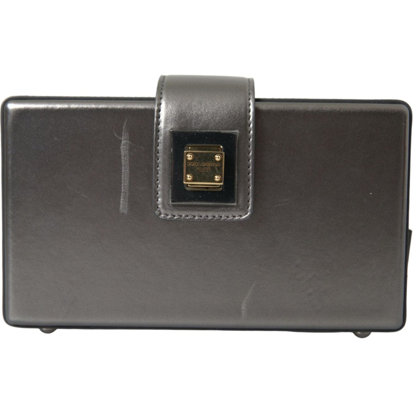 Dolce & Gabbana Metallic Gray Calfskin Leather DG BOX Shoulder Bag BAG1135