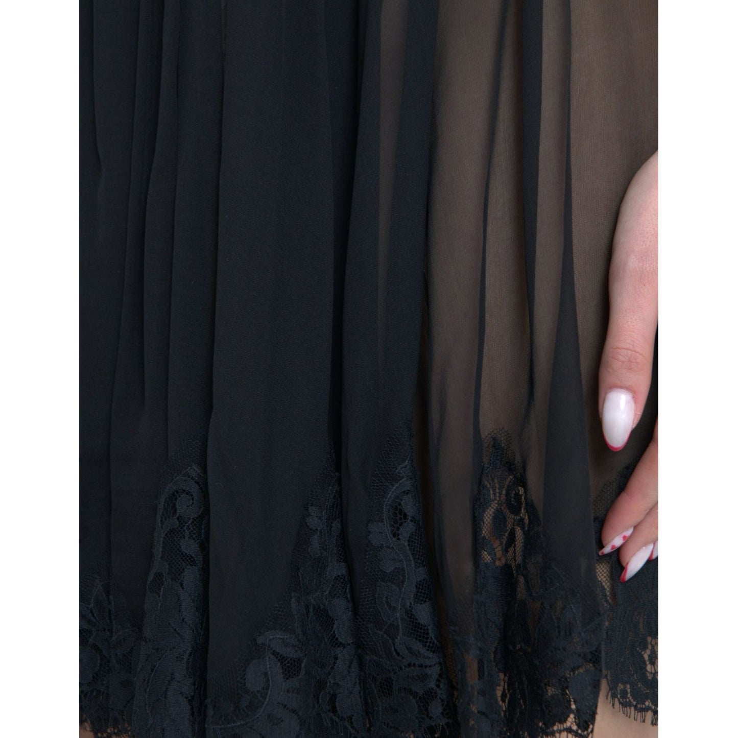 Dolce & Gabbana Black Silk Pleated Lace Chiffon Mini Dress DR281127-42