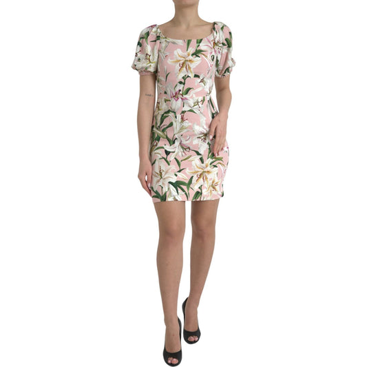 Dolce & Gabbana Pink Lily Viscose Sheath Stretch Mini Dress