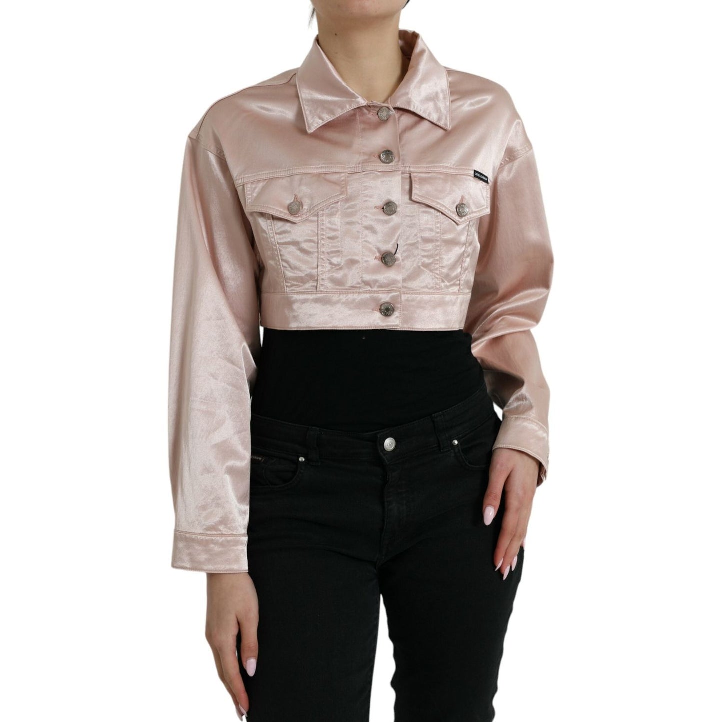 Dolce & Gabbana Pink Cotton Stretch Collared Cropped Jacket JKT3808-40