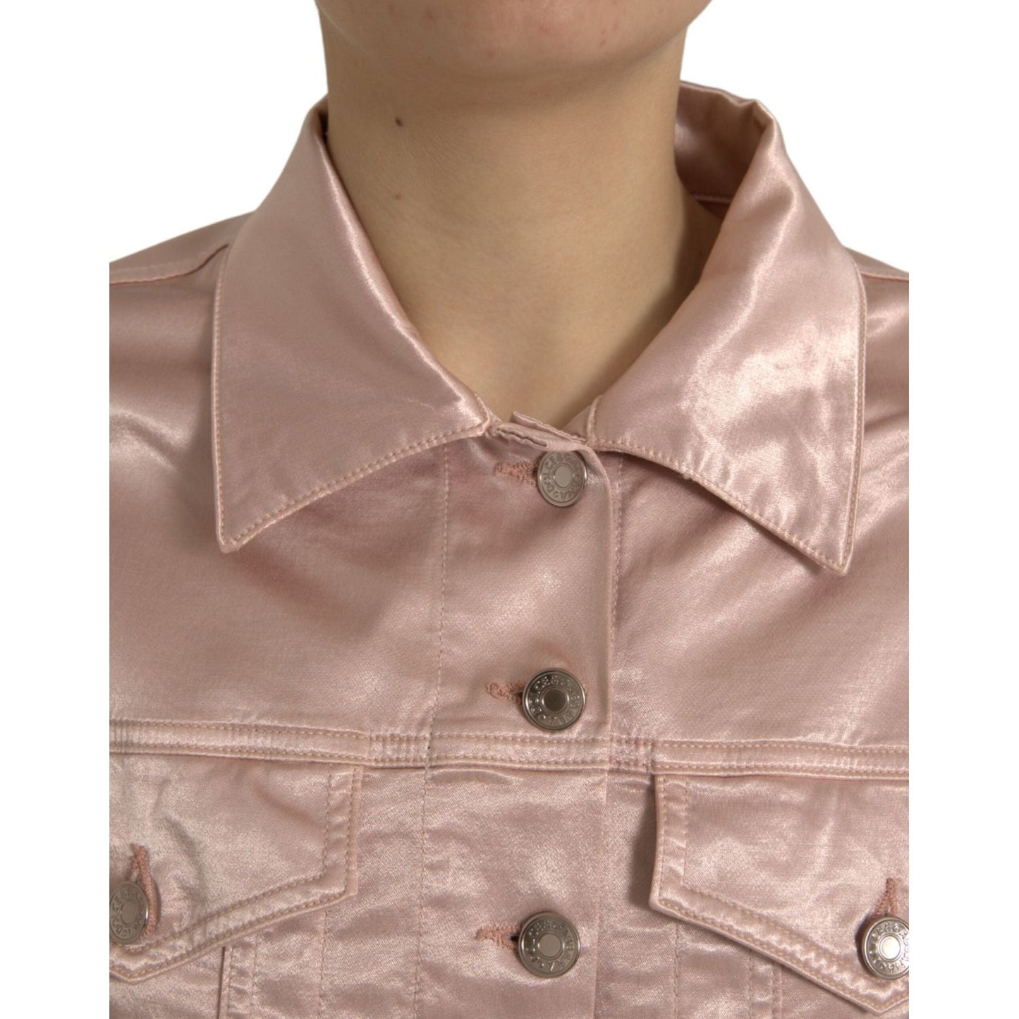 Dolce & Gabbana Pink Cotton Stretch Collared Cropped Jacket JKT3808-40