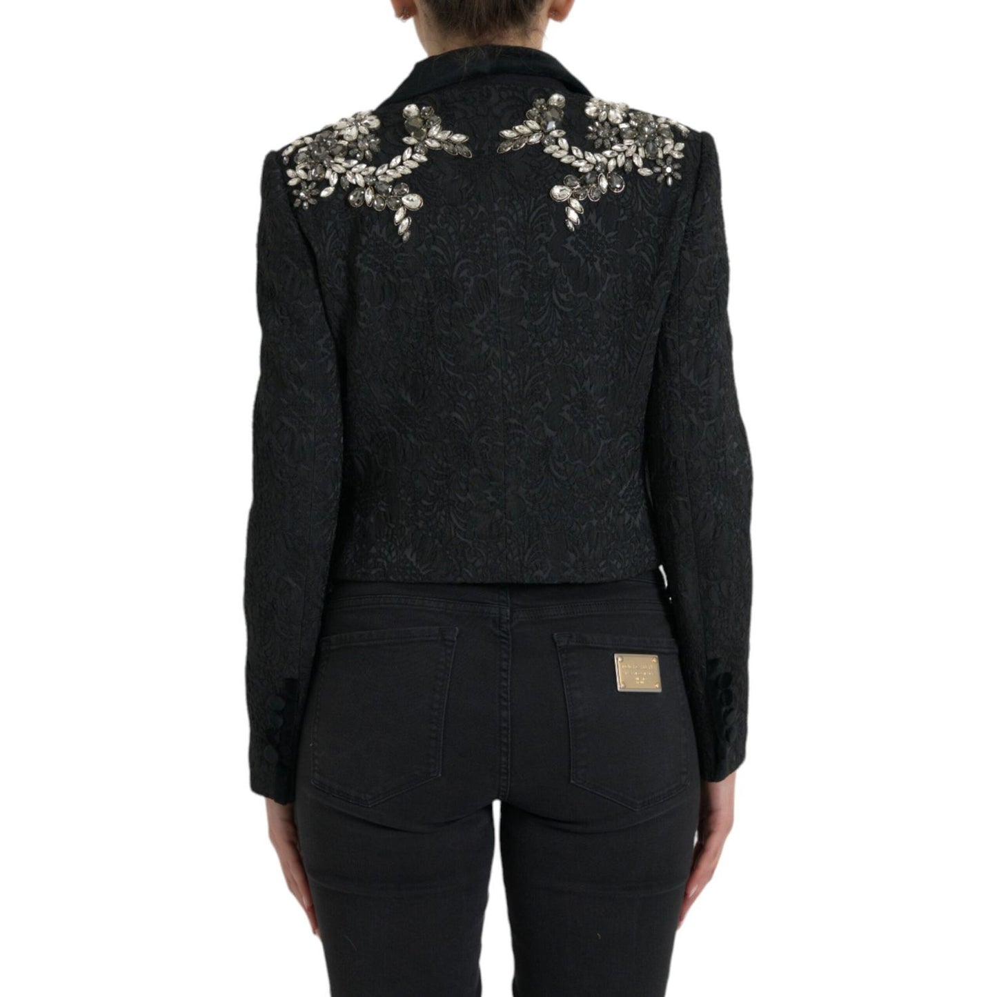 Dolce & Gabbana Black Crystal Embellished Overcoat Jacket JKT4057-44