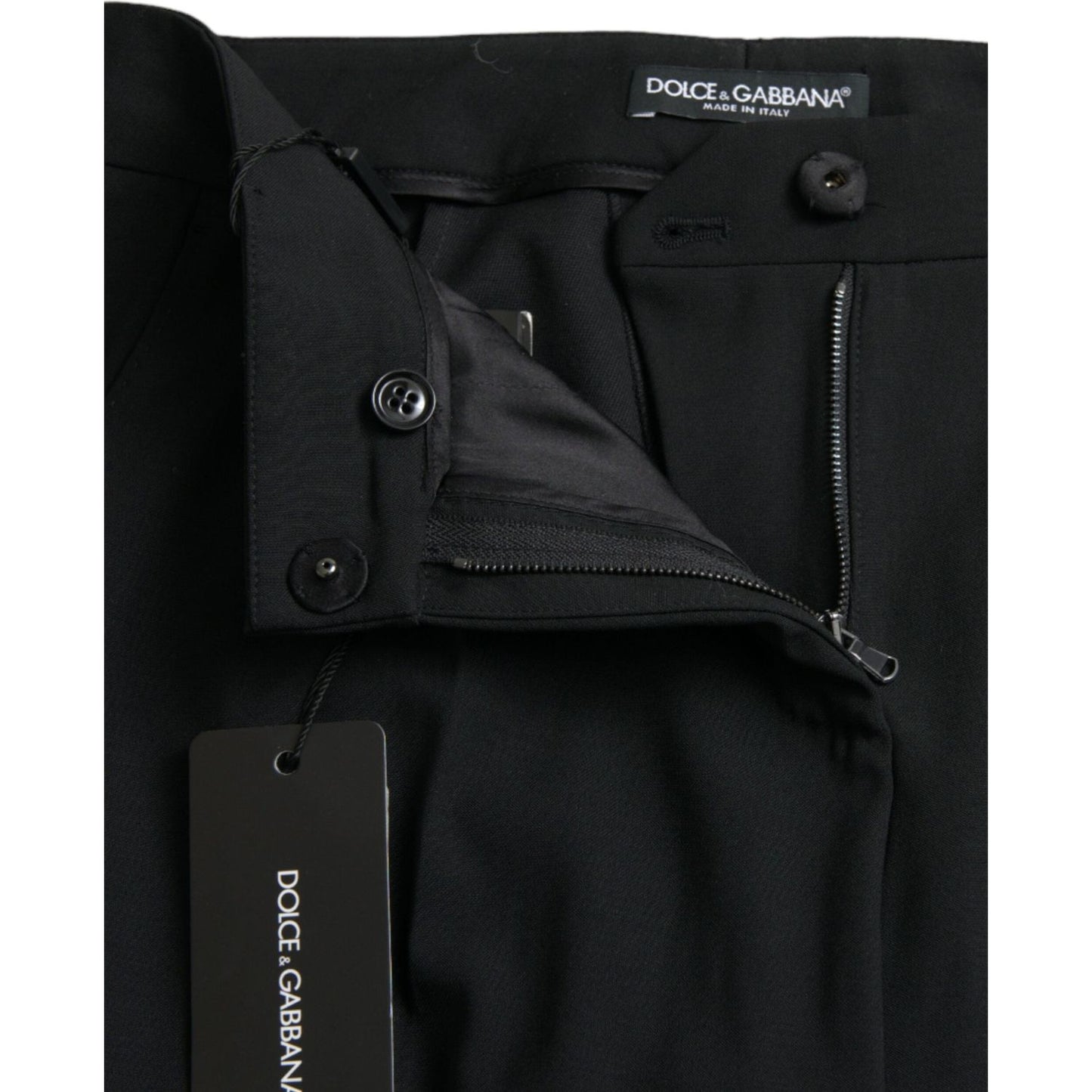 Dolce & Gabbana Black Wool Mid Waist Tapered Pants PAN75092-38