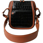 Balenciaga Black Brown Exotic Skin Leather Vertical Crossbody Purse Bag BAG1164
