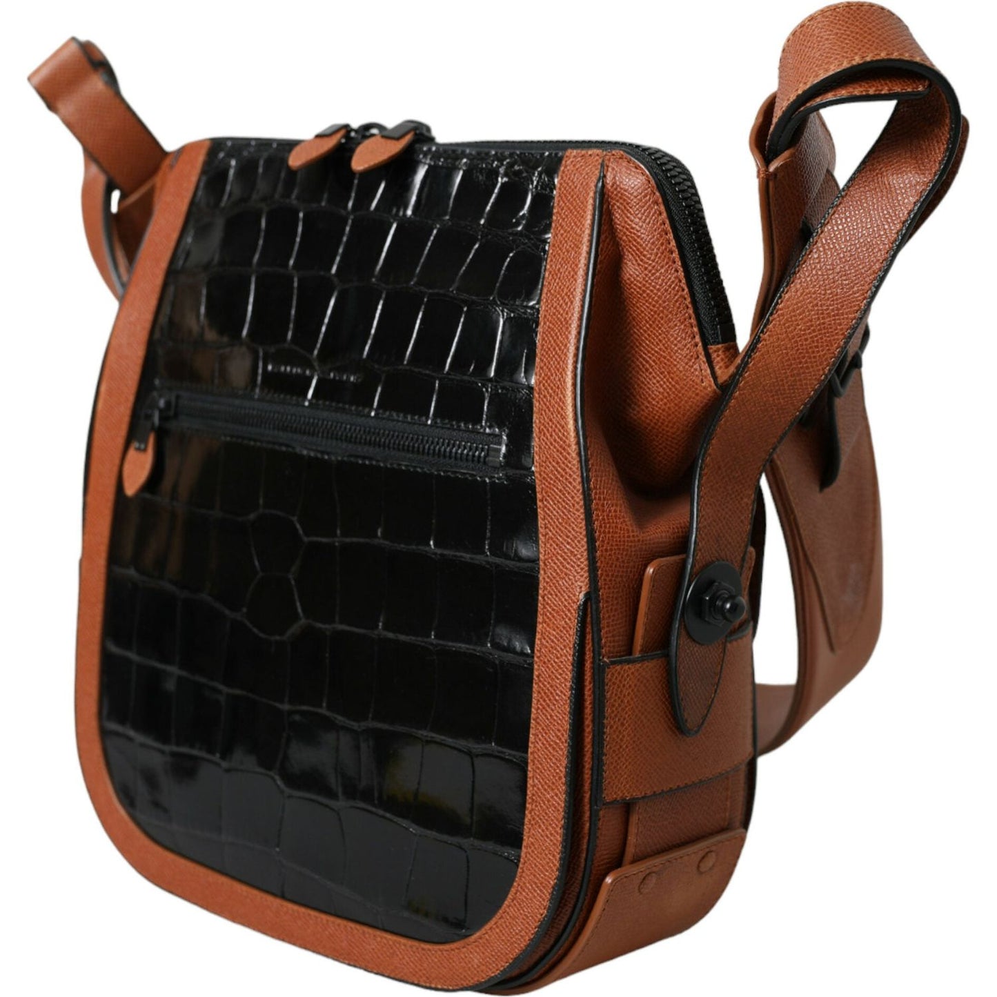 Balenciaga Black Brown Exotic Skin Leather Vertical Crossbody Purse Bag BAG1164