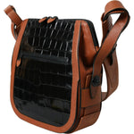 Balenciaga Black Brown Exotic Skin Leather Vertical Crossbody Purse Bag BAG1164