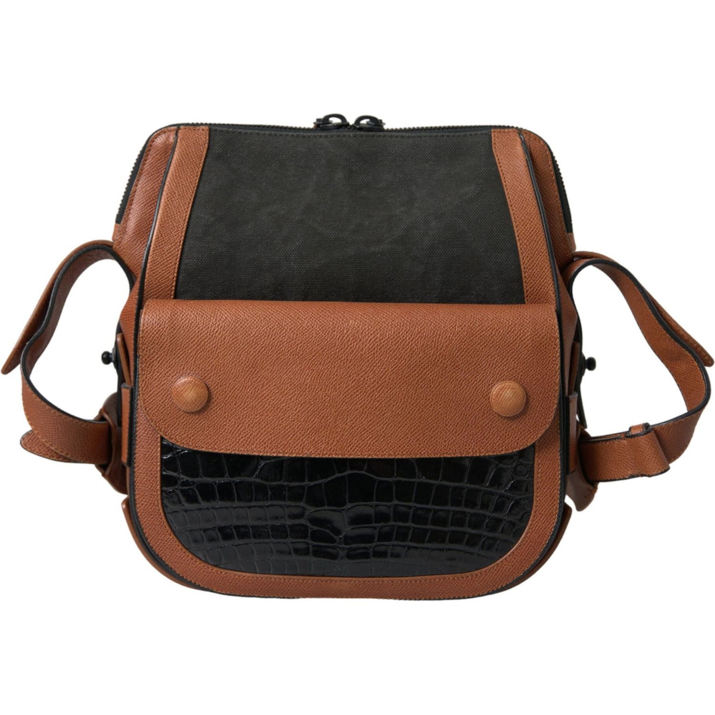 Balenciaga Black Brown Exotic Skin Leather Vertical Crossbody Purse Bag BAG1164