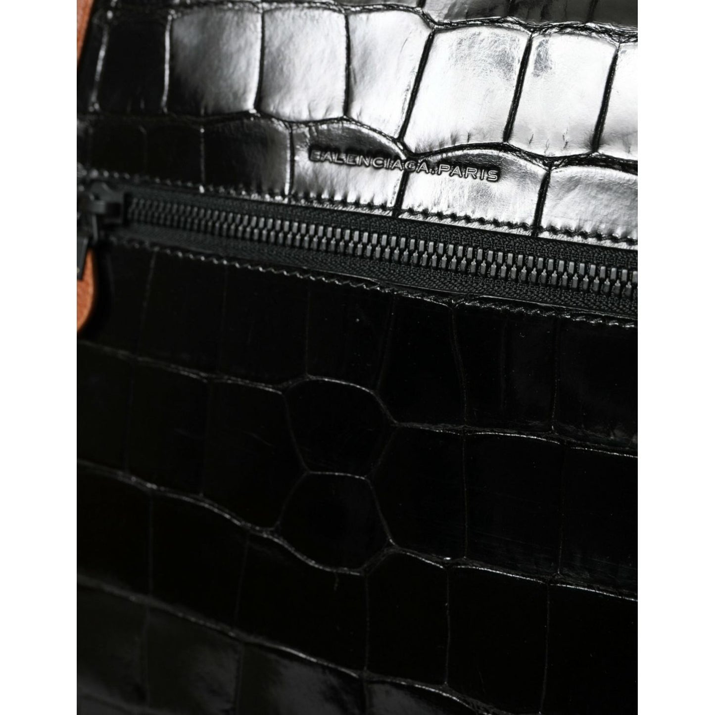 Balenciaga Black Brown Exotic Skin Leather Vertical Crossbody Purse Bag BAG1164