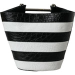 Balenciaga Black White Striped Exotic Skin Leather Maxi Bucket Tote Bag BAG1178