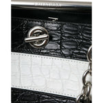 Balenciaga Black White Striped Exotic Skin Leather Maxi Bucket Tote Bag BAG1178