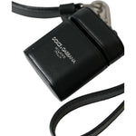 Dolce & Gabbana Black Leather Strap Silver Metal Logo Printed Airpods Case SMY101291