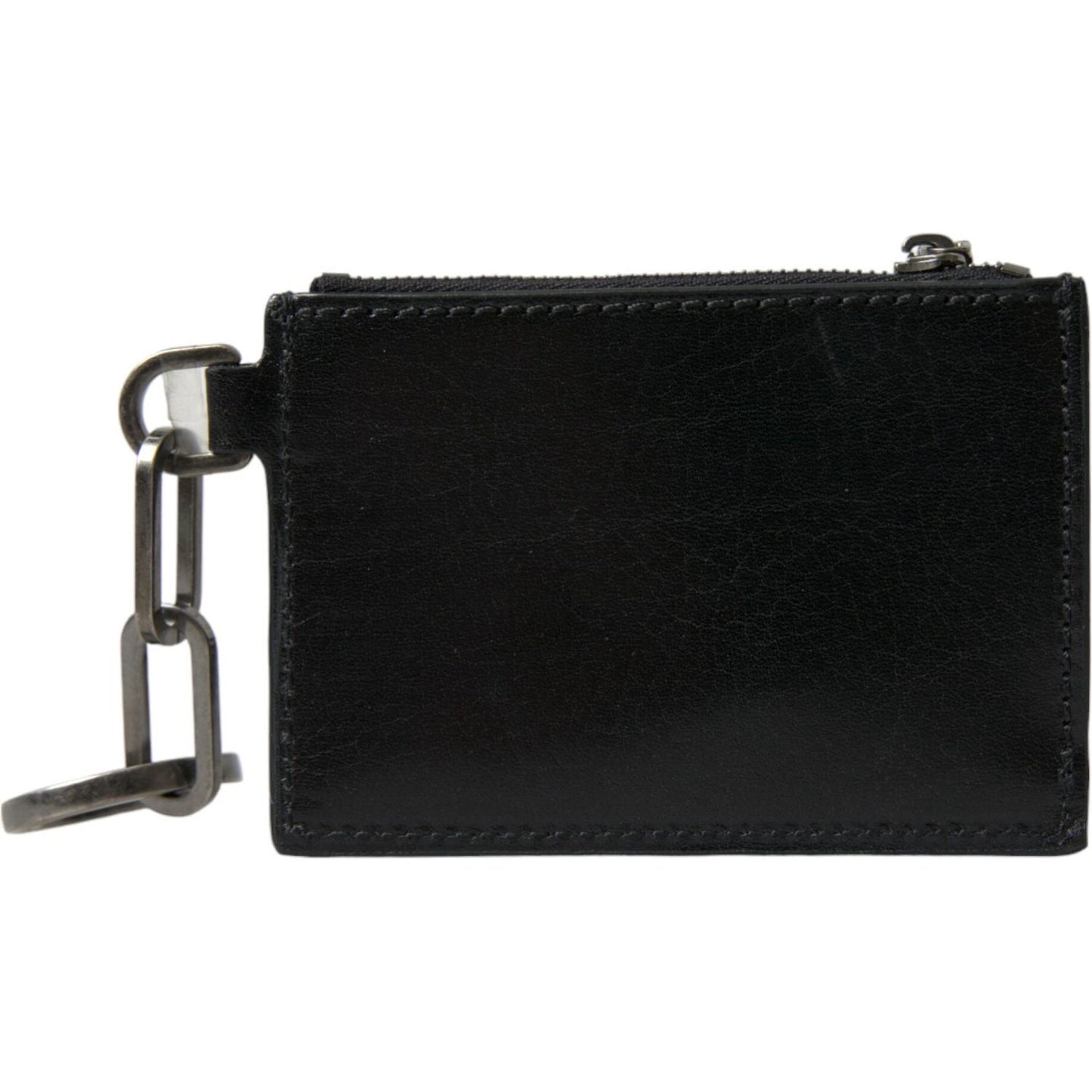 Dolce & Gabbana Black Leather Zip Logo Keyring Coin Purse Keyring Wallet SMY101292