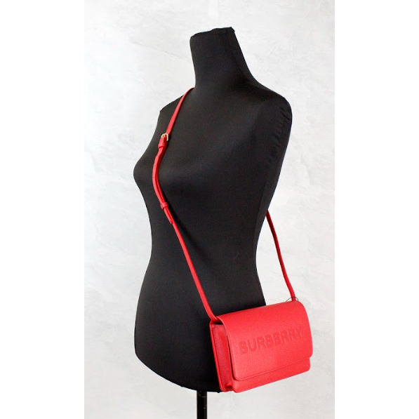 Burberry Hampshire Small Red Embossed Logo Smooth Leather Crossbody Bag 6531