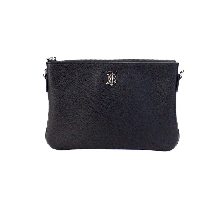 Burberry Peyton Monogram Black Leather Pouch Crossbody Bag Purse 57359