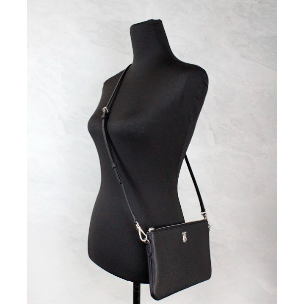 Burberry Peyton Monogram Black Leather Pouch Crossbody Bag Purse 57359