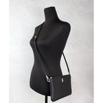 Burberry Peyton Monogram Black Leather Pouch Crossbody Bag Purse 57359