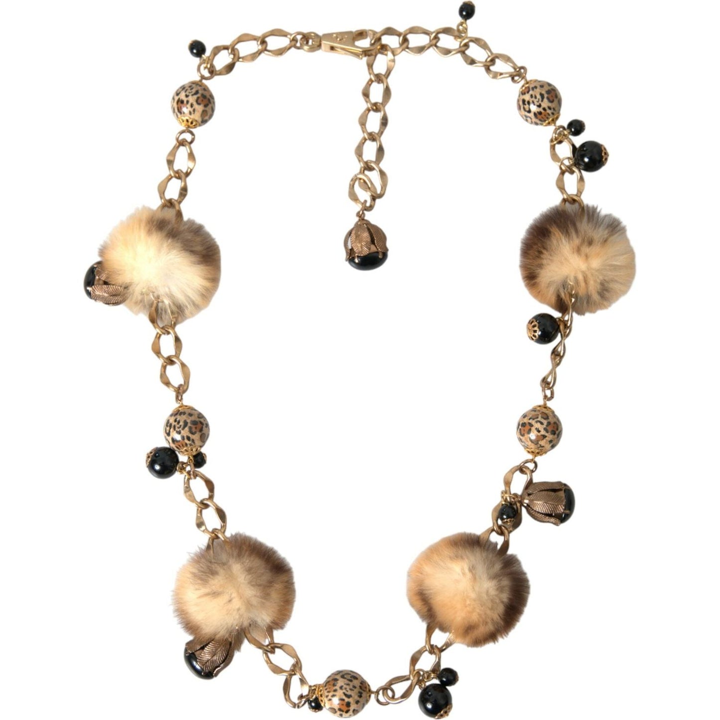 Dolce & Gabbana Gold Brass Leopard Fur Pearl Collier Chain Belt SMY101402-100