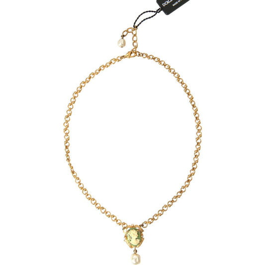 Dolce & Gabbana Gold Brass Chain Pearl Pendant Charm Necklace Necklace