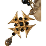 Dolce & Gabbana Gold Black Crystals Lapin Fur Filigree Chocker Necklace SMY101403